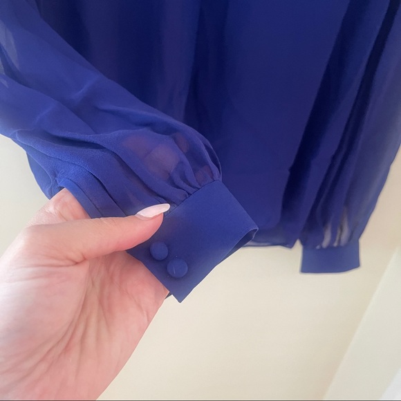 DVF Lane silk blouse long sleeve sheer blue top - Picture 6 of 7